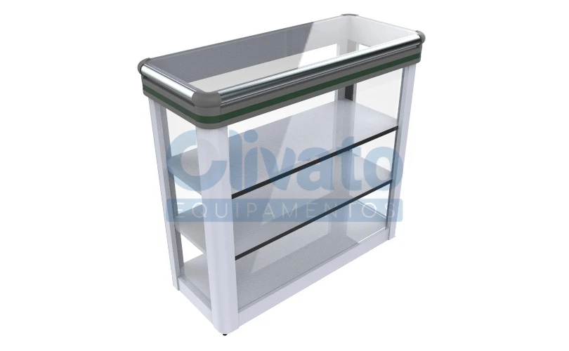 Balcão Vitrine Luxo - Tampo em Vidro - Prateleira em Aço Inox