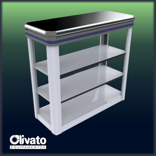 Balcão Vitrine Modelo Luxo - Tampo Aço Inox