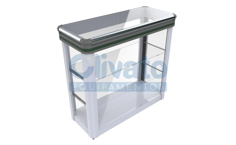 Balcão Vitrine Luxo - Tampo em Vidro - Prateleria em Vidro