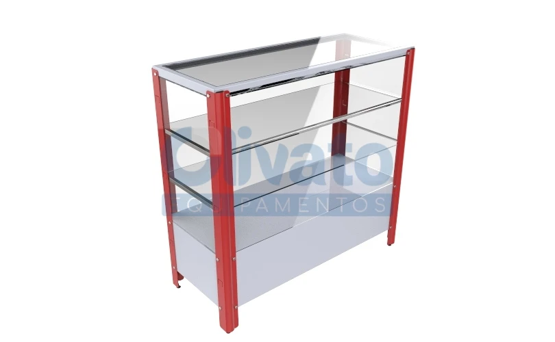 Balcão Vitrine Flex - Tampo Vidro -  Prateleira Vidro