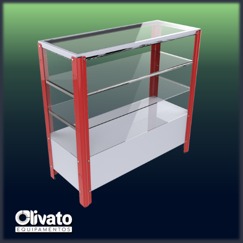 Balcão Vitrine Modelo Flex - Tampo Vidro